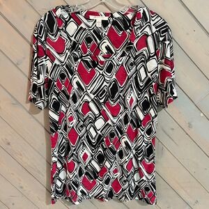 JM Collection Women's Abstract Print Short Sleeve V-Neck Top Size S